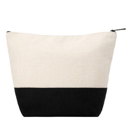 Natural Linen Cosmetic Bag With Black Base - 7.3" x 9.4"